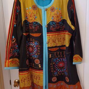 Stylish Vtg Boho Embroidered Jacket, Multi Color, Size 3X
